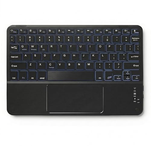 Tidora Tastiera Bluetooth Retroilluminata con Touchpad - 7 Colori RGB, Universale per Tablet iPad, Samsung, Lenovo, Android & Windows. Ultra Sottile, Ricaricabile e Silenziosa - Nero