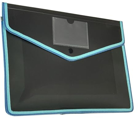 A4 Button Wallet Plastic File Folder for Paperwork Expanding Poly Envelope Document Filing Folders with Stud Closure & Business Card Pocket (Blue)