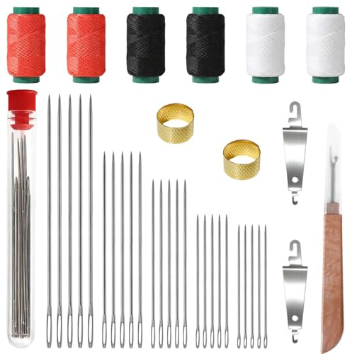 37PCS Big Eye Steel Needle Set, Stainless Steel Sewing Sets & Kits, Needle and Thread Kit for Daily Use, Needle Threaders Hand Sewing for Adults and Beginners