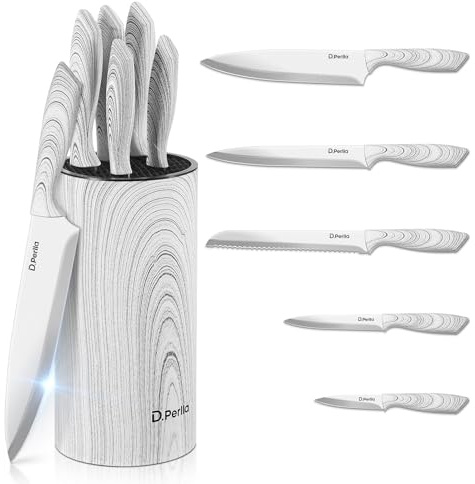 D.Perlla cuchillos cocina 6 Piezas, Juego de cuchillos de acero inoxidable de corte ultrapreciso con soporte extraíble para facilitar la limpieza, ideal para el hogar, el restaurante y los picnics