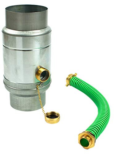 Zink Regenwassersammler 80 mm mit Schlauch- und Fassanschluss für das Fallrohr, Titanzink Regensammler 85% Wasser-Ertrag dank doppelwandigem Aufbau, Wassersammler für Regentonnen