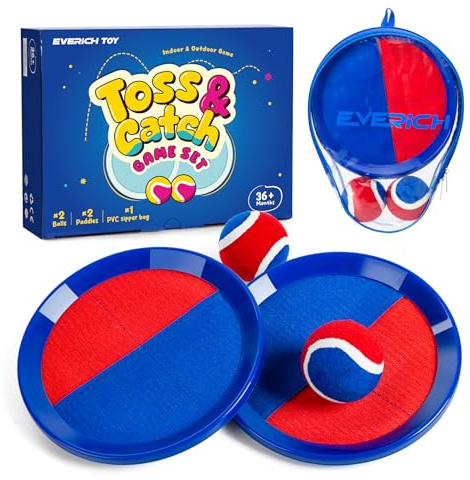 EVERICH TOY Upgraded Toss and Catch Ball Game Set, Kids Toy Stocking Stuffers for Boys Girls Ages 3-12, Includes 2 Paddles 2 Sticky Balls, Water-Resistant Indoor Outdoor Toy for Beach Pool Yard