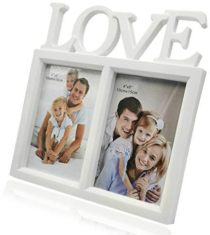 Photo Frame 6x4 Love White Picture Frames Double Photo Frames Plastic Freestanding 1pcs for Childrens Family Friend
