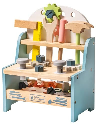 ROBUD Kinder Spielzeug aus Holz, Werkzeugbank mit Werkzeug und Zubehör, Holz Kinderspielzeug ab 3 Jahre, Geschenk für Jungen Mädchen ab 3 4 5 Jahre