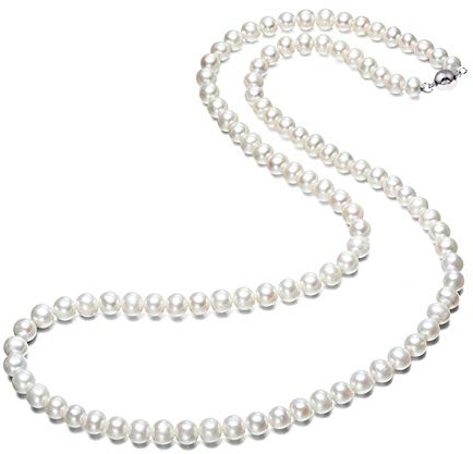 Treasure Bay Elegante Collar de Perlas Naturales de Agua Dulce Blanca de Grado AA de 7mm para Mujeres, Damas y Niñas Presentado en una Hermosa Caja de Joyería de Regalo, Perla, Perla