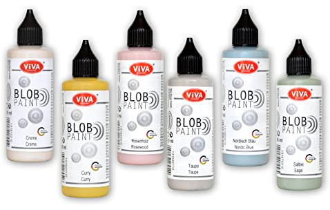 Viva Decor® Blob Paint Lot de 6 peintures modernes pastel (6 x 90 ml) pour peinture à base de blob / de dot, outil de pointage pour toile, mandala, etc. - Fabriqué en Allemagne