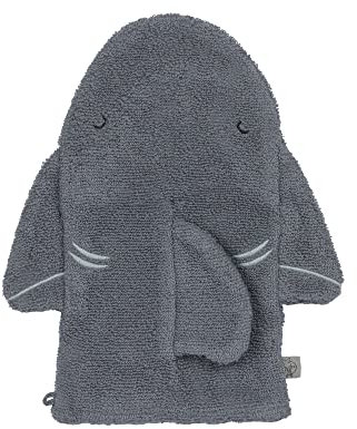 LÄSSIG Kinder Spiel-Waschhandschuh Waschlappen Frottier Stoff Baumwolle/Play Wash Glove GOTS Shark