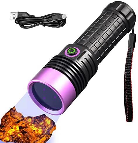 HUHKOUAE 365nm Uv Flashlight,Black Light Flashlight Rechargeable Powerful,Pet Urine Detector Light for Dog Cat,Rock Hunting,Resin Curing,Looking for a Scorpion...(Batteries are Included)
