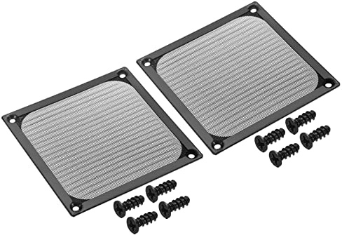 PATIKIL 120mm Fläkt Filter Grills med Skruvar, 2 Pack Aluminium Ram Rostfritt Stål Mesh Pulver Test Datorskydd Fodral, Svart