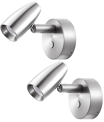 Obeaming 2 x Camper Lampade da Lettura LED 12V Dimmerabile Girevole Spot Barca Lampada da Parete da Comodino, Per Caravan Furgone Van, 24V DC con Caricatore USB & Luce notturna blu, Finitura nichel