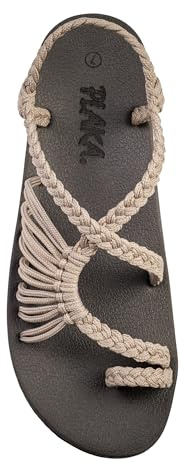 Plaka Atlantis Summer Walking Sandals for Women – Comfortable Strappy Sandals with Arch Support for Beach Walks and Casual Outings | Brazilian Sand, Size 9
