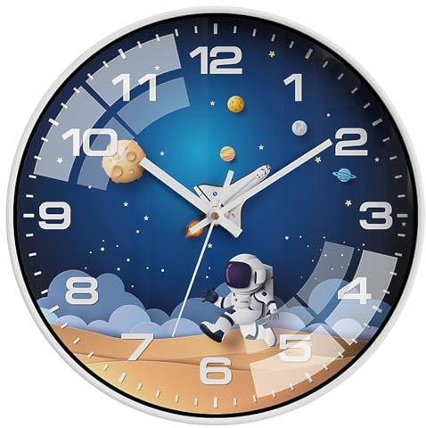 ALEENFOON 30cm Kinder Wanduhr Lautlos ohne Ticken, Modern Quartz Farbenfrohe für Jungen & Mädchen, Weltraum Astronauten für Schlafzimmer, Wohnzimmer, Klassenzimmer, Kinderzimmer