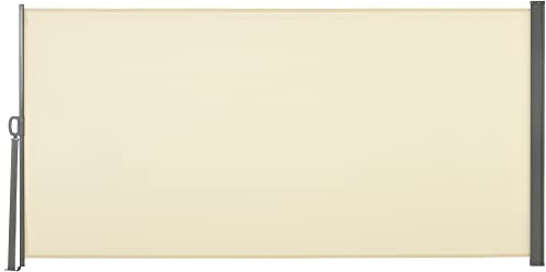 Outsunny Toldo Lateral Retráctil 300x160 cm Pantalla Enrollable Mampara de Privacidad Impermeable y Anti-UV Protege la Privacidad para Jardín Balcón Terraza Crema