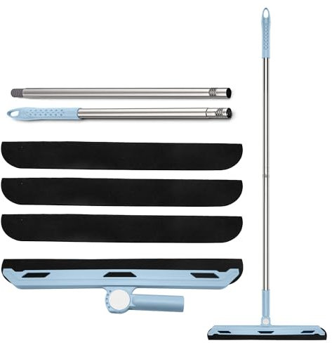 ZSMJAER Rasqueta para Suelos y Ventanas, Escobilla Telescópica con Cuchilla de 3 x Repuesto, Gran rasqueta de 38 cm de Silicona Flexible, Escoba raspadora Suelo Exterior, escobilla de Ducha (Azul)