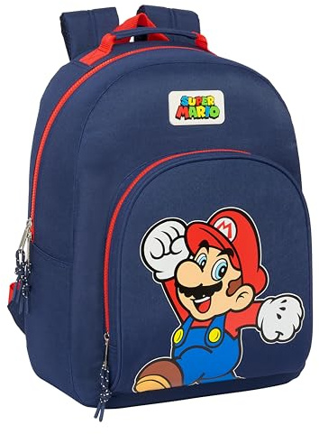 SUPER MARIO World - Sac à dos scolaire adaptable au chariot, idéal pour les enfants de différents âges, confortable et polyvalent, qualité et résistance, 32 x 15 x 42 cm, couleur bleu marine, bleu