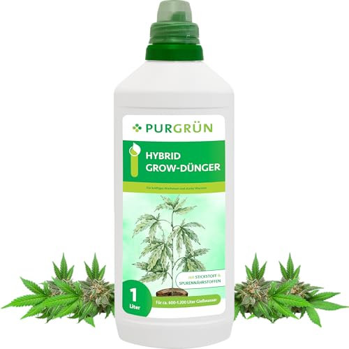 Purgrün® Hybrid-Grow-Dünger 1 Liter – Schnell wirksame organisch-mineralische Rezeptur – Flüssigdünger für Indoor & Outdoor – NPK 7+5+6 – Wachstumsdünger in Premium-Qualität – Mit Guano & Magnesium