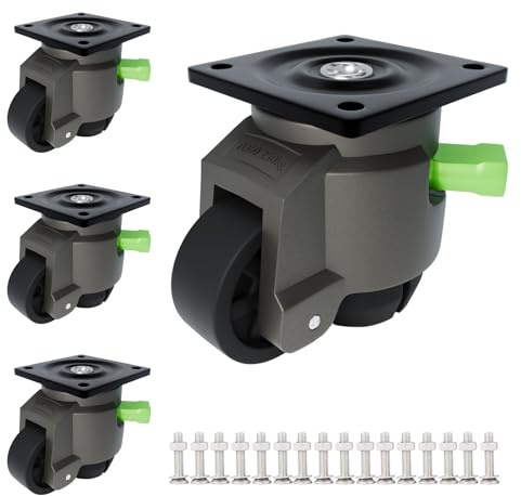 QXYJLCN Leveling Casters Heavy Duty, 4-Pack with Tool-Free Ratchet, 2200 Lbs Total Capacity, Height Adjustable, 360° Swivel with Feet for Workbench, Table Saw, Machine