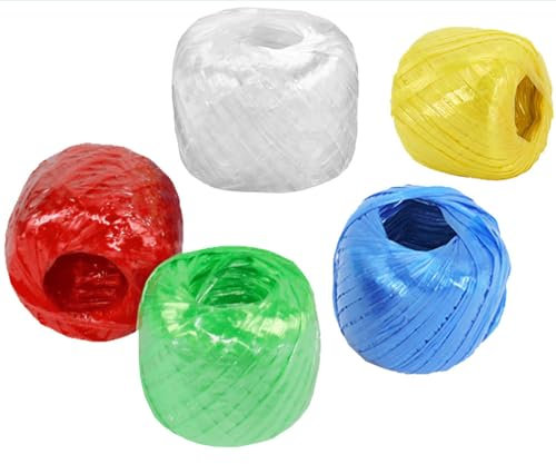 Spago in poliestere, nylon, plastica, 4 cm di larghezza e 75 m di lunghezza, spago per la casa, per imballaggio, giardinaggio, artigianato, 5 colori, confezione da 5