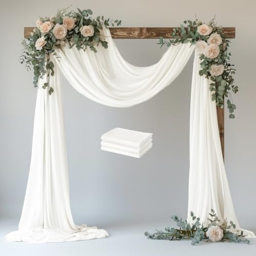 Xiomot Wedding Arch Draping Fabric 3 Panels 28.7 x 20FT Ivory Sheer Chiffon Backdrop Drapes for Wedding Ceremony Birthday Party Bridal Shower Outdoor Decoration