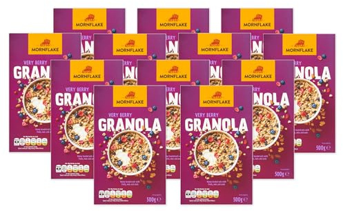 Mornflake - Crunchy Very Berry Granola Breakfast Oats 12x 500g | High Fibre Cereal Multipack, Breakfast Cereal with Dried Fruit, Almonds & Pumpkin Seeds. All Natural Ingredients