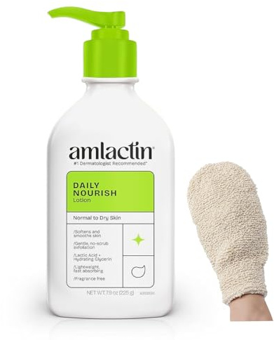 Body Care Set: AmLactn Lotion + LUXPAKS Bath Glove | AmLactn Lotion, 12% Lactic Acid, Bath Glove, Dry Skin, Exfoliating Care, Body Moisturizer