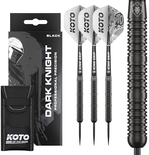 KOTO – Dark Knight svart, 80 % volfram 23 G, svart, rak, dartpilar | 23G ståldart pilar, inkl. 3 fat, 3 pilar och 3 krokar, rak tunna, ringgrepp, centrumvikt