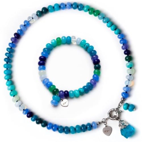 SKLife style design Ensemble collier avec bracelet pour femme, set de bijoux avec pierres gemmes colorées, cadeau pour femmes, chaîne de perles en pierre naturelle authentique faite à la main, style