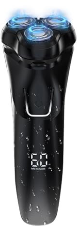 ViKKent Rasierer Herren Elektrisch, IPX7 Wasserdichter Nass und Trocken Wiederaufladbarer 4D Rasierer mit Reisesperre, 120 Min Betriebszeit, LED Anzeige, für empfindliche Haut, Schwarz