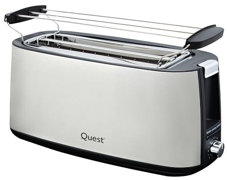 Quest 4 Slice Toaster with Long Slots, Removable Warming Rack and Removable Crumb Tray, 7 Browning Levels, Reheat & Defrost, Stainless Steel Finish