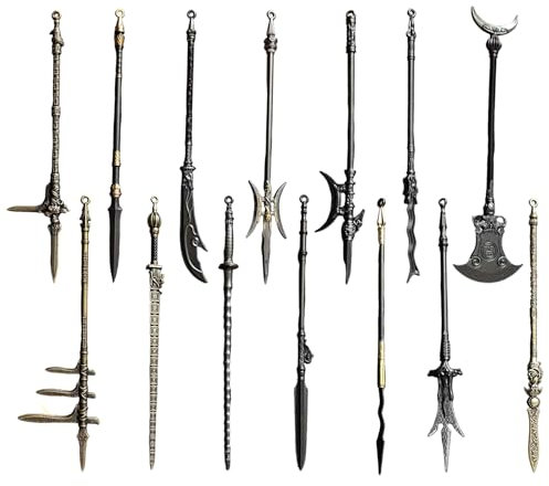 Mini Armes 14pcs 5 Pouces en Alliage de Zinc Les Armes Miniatures Anciennes incluent la Lance, Le Halberd, la Lance, la Hache de Poignard et Plus, Cadeau pour Les collectionneurs