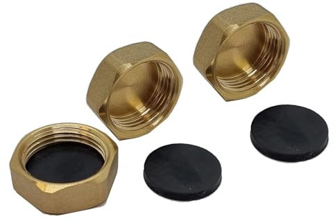 Pipestation Compression Fittings 1/2 Brass Blanking Nuts Caps - Pack of 3 | 1/2 inch Compression Blanking End Caps | Radiator Valve Brass Blank Nut End Cap | Plumbing Fittings | Pipe Fitting Cap