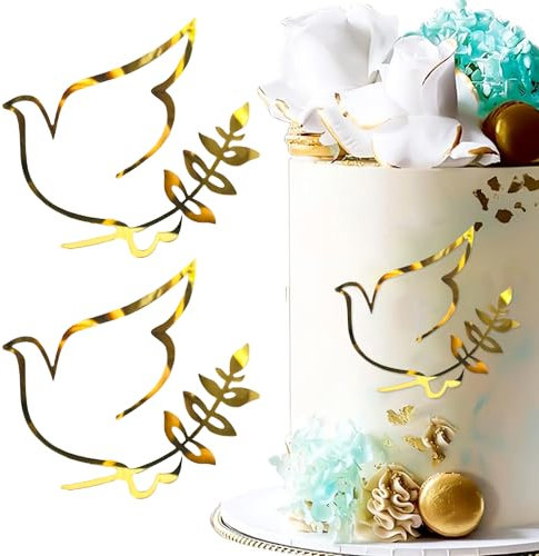 2 Decoration Gateau Bapteme en Forme de Colombe Dorée Decoration Gateau Communion Deco Baptême Mariage Anniversaire Noël et Première Communion (Doré)