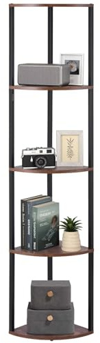 VEVOR Scaffale Angolare a 5 Ripiani, Supporto Angolare Alto con Luce LED, Mensole da Parete a Torre con Struttura in Metallo e Ripiani in Legno, Libreria Stretta per Camera da Letto, Soggiorno