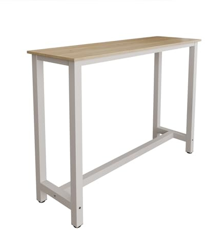 MB Muebles Bonitos | Table de Bar Haute ANI pour 2 Personnes avec Pieds en Métal | Table Cuisine en Mélamine Mate | Couleur Blanc et Sonoma | 140x100x40 cm