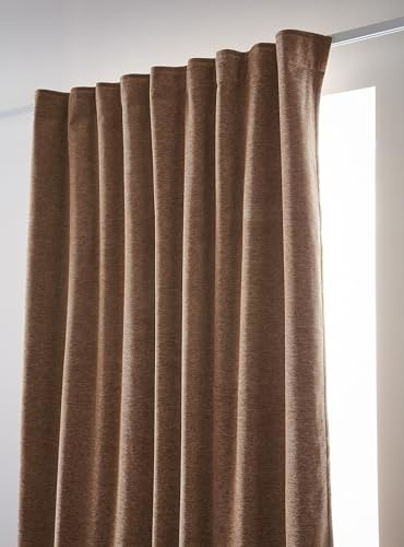 COTON PUR Rideau occultant phonique et Thermique doublé Polaire Galon fronceur Bjorn 100% Opaque Le Fil d'Ariane (Camel)