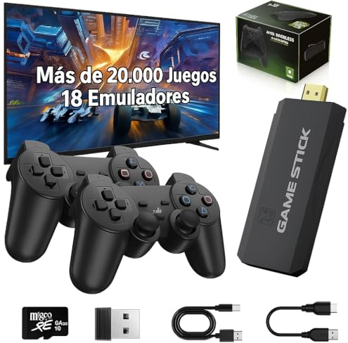 Genérico Consola Retro con +20.000 Juegos Arcade Preinstalados - Game Stick Consolas de los 80, 90 y 2000: GameB, SuperN, MegaD, NeoG, etc. - La Videoconsola Incluye 2 Mandos Inalámbricos