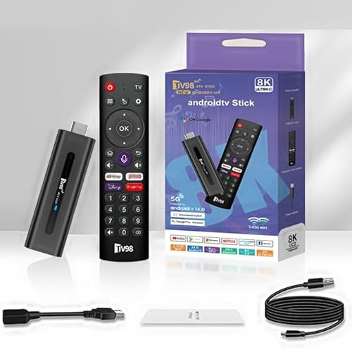 Android 14.0 TV Stick Box, Reproductor de Streaming 8K UHD 2026, Smart TV Box con 2 GB de RAM y 16 GB de ROM, Doble WiFi 2,4 GHz/5,8 GHz, Reproductor Multimedia HDMI Plug & Play