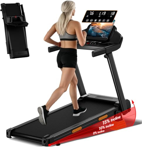 LONTEK Tapis Roulant Salvaspazio con Inclinazione 15%, Tapis Roulant Elettrico 12KM/H, Tapirulan Pieghevole da Casa con Motore da 3.0 HP e Display LED, Carico Massimo 136KG