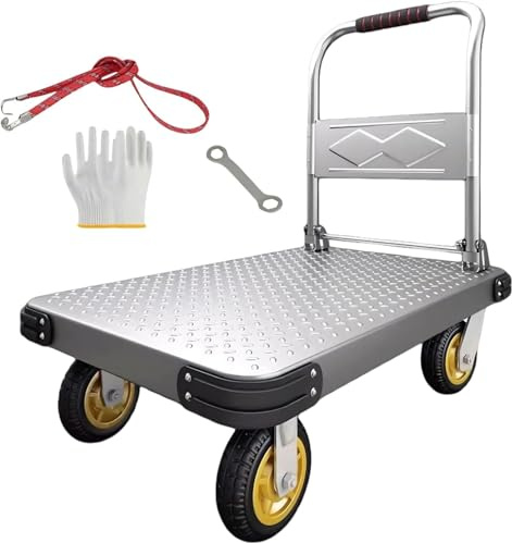 GWZHQIF Carro Plegable con Plataforma,500kg Carro de Transporte Industrial,Plataforma Rodante de Acer con Ruedas de Goma TPR,para Carga y Almacenamiento(Size:90x60cm)