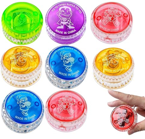 8 pezzi JoJo per bambini e adulti, LED luminosi JoJo con cuscinetti a sfera, favorisce la coordinazione degli occhi della mano, ideale per giochi all'aperto e feste di compleanno