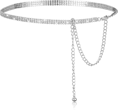 MenYiYDS 1 pezzo Cintura con strass Cintura glitterata in vita da donna, cintura gioiello donna, glitterata argento cristalli con catena donna glitterata donna abiti, cinture da donna