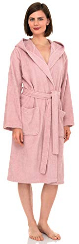 TowelSelections Womens Hooded Robe Cotton Soft Towel Bathrobe Terry Cloth Shower Bath Robes for Women X-Small Coral Blush