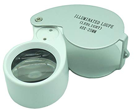 40 x smyckesförstoringsglas upplyst juvelerare luppficka utskjutande vetenskapligt dokument förstoringsverktyg med 25 mm glasförstoringsglas ögonlupp och LED-ljus (silver)