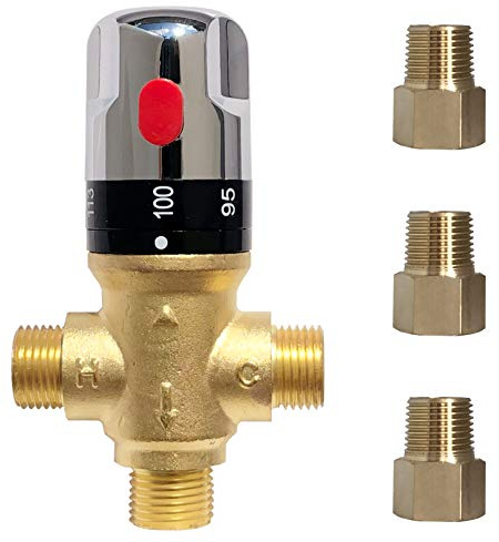 Thermostatic Mixing Valve with 1/2 NPT Male Connections,Water Temperature Control Valve,Solid Brass