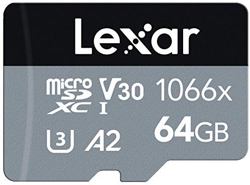 Lexar Professional 1066x 64GB Micro SD Card, microSDXC UHS-I Card w/ SD Adapter SILVER Series, Up To 160MB/s Read, for Action Cameras, Drones, High-End Smartphones and Tablets (LMS1066064G-BNAAG)