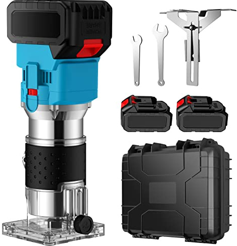 AMTOVL Cordless Wood Router Trimmer, 6.35mm 1/4 Palm Router | Cordless Wood Router, 21V 850W, 6 Variable Speeds 5000-30000 RPM, Straight Guide for Edging