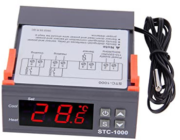 Senbeeda Contrôleur de température AC 110V-220V, Thermostat Numérique Tout Usage STC-1000 avec NTC Sonde de Capteur de Température, Centigrade Regulateur de Temperature, Chaleur/Refroidissement