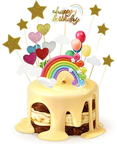 24 piezas de decoración para tartas, decoración para tartas, baby Showr, suministros para fiesta de cumpleaños, incluye forma de globo de estrella de corazón de nubes de arco