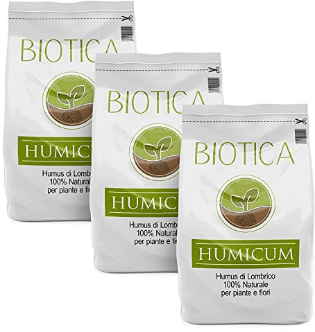 BIOTICA Humus di lombrico 100% biologico italiano HUMICUM - 75 Litri - Fertilizzante 100% Naturale italiano, Terriccio Biologico, Concime per Piante, Fiori e Orto