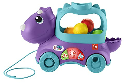 Fisher-Price Dinosaurio de Juguete de Arrastre con Bolas, Luces y Sonidos, para bebés +1 año, versión español + portugués + Italiano + inglés (HNR52)